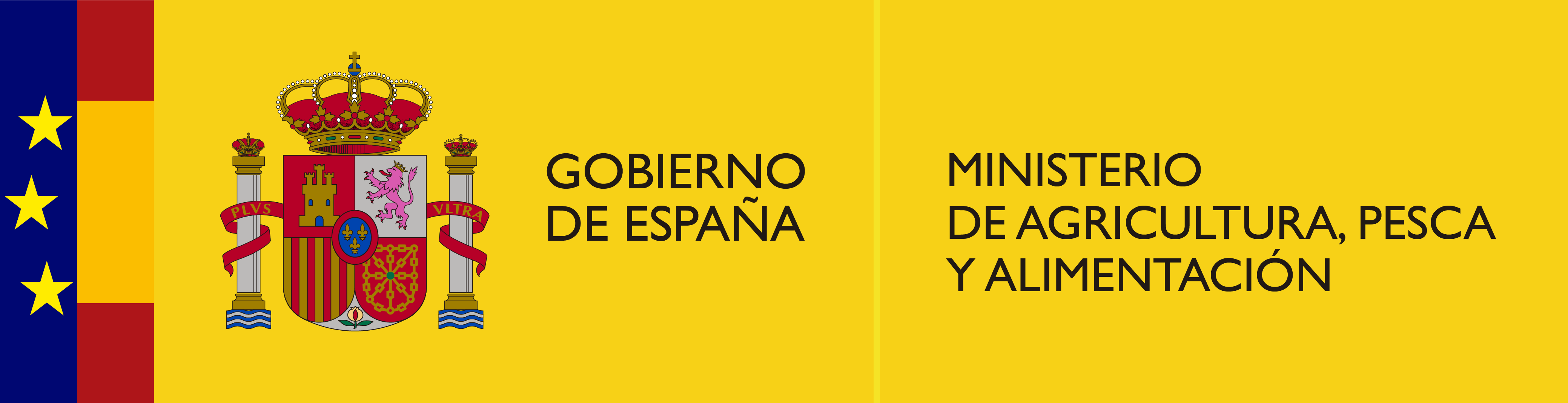 Logo del Ministerio de Agricultura, Pesca y Alimentación con bandera de España y de la Unión Europea a la izquierda